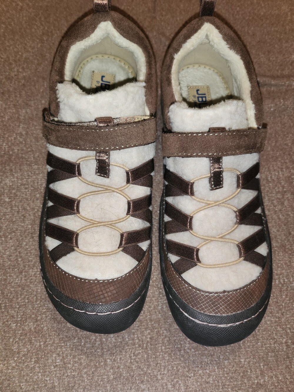Womens JAMBU Brown and Cream Fleece-Lined Winter Boots with Hook-and-Loop Strap